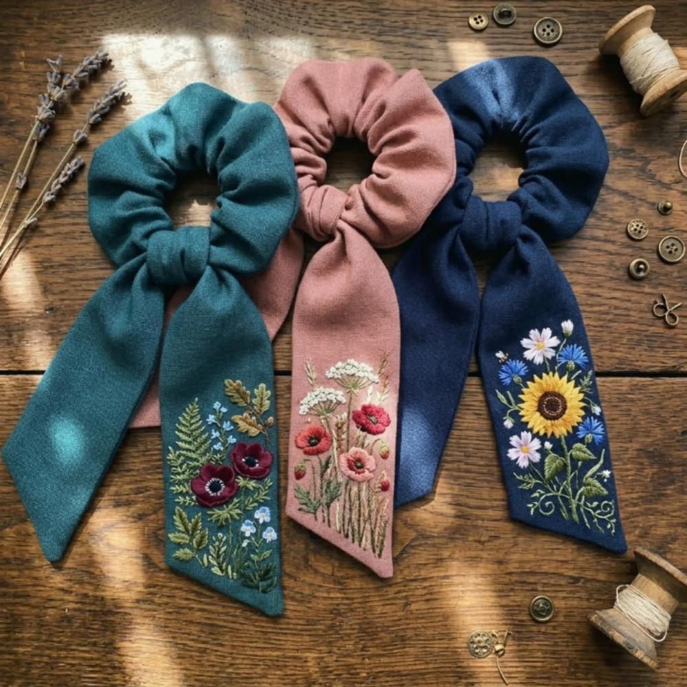 Embroidered Scrunchies
